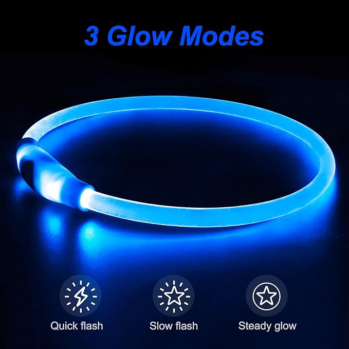 Light Up Dog Collar, Dlitk Rechargeable Cuttable LED Dog Collars, Pet Safety Light at Night Walking for Small Medium Large Dogs, Do Not Use Fast Charging (Blue)