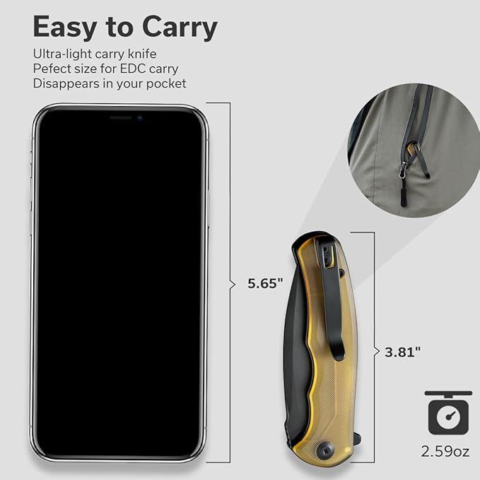 CIVIVI Mini Praxis Pocket Knife for EDC, Folding Pocket Knife with 2.98" D2 Blade Ultem Handle with Flipper for Men Women C18026C-5