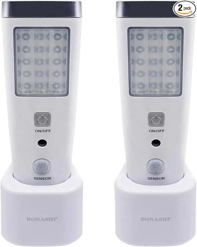 4-in-1 Motion Sensor Wall Night Light, Power Failure LED light, Emergency Flashlights, Rechargeable Torch, Plug in Power Outage Light, Perfect for Power Outages and Hurricanes, Bright White 2-Pack