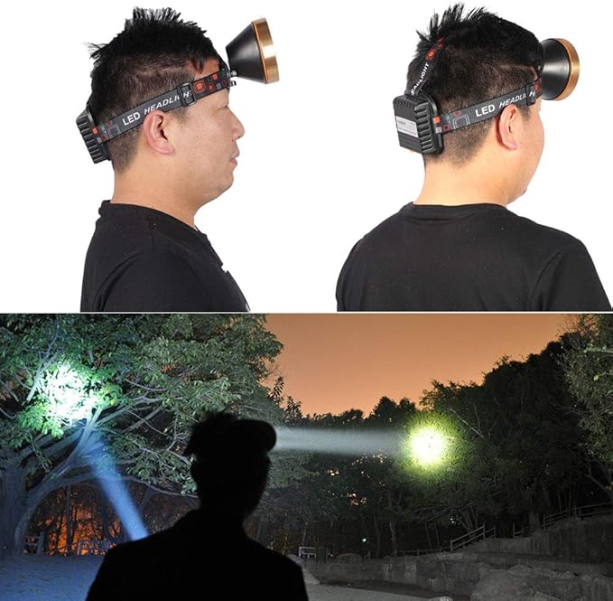 Super Bright Rechargeable Coon Hunting Headlamp, LED Spotlight Head Torch with Power Supply, Waterproof Headlight Flashlight for Outdoor Hunting, Fishing, Hiking, Camping, Night Work