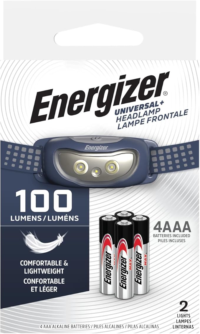 Energizer Universal Plus LED Headlamp, Lightweight Bright Headlamp for Outdoors, Camping and Emergency Light for Adults and Kids, Includes Batteries, Pack of 2