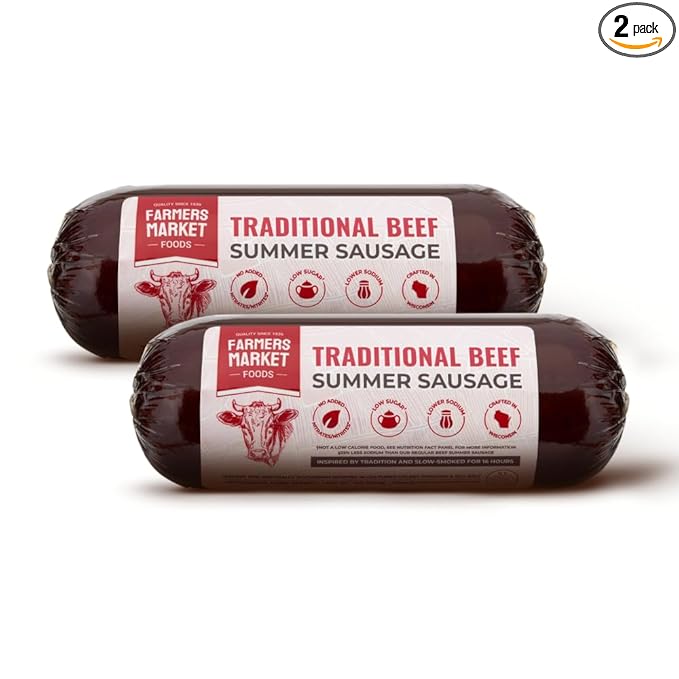 Farmers Market, Gluten Free, Keto, Paleo, Low Sodium, Zero Sugar, Summer Sausage Gift Set, 2-Pack, Traditional Beef