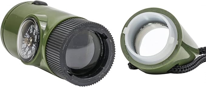 Kids Survival Outdoor Camping Multi Tool Whistle Compass LED 7 in 1 Flashlight