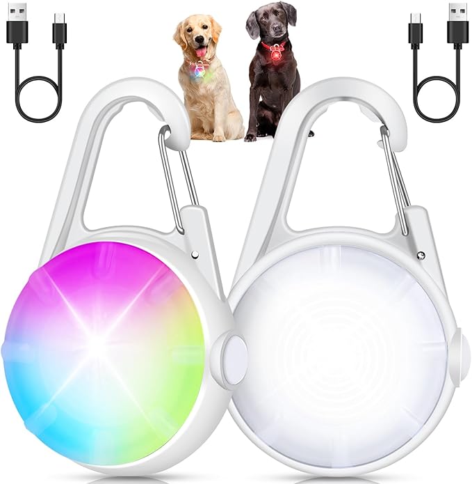 2 Pack Dog Collar Light, Rechargeable Dog Lights for Night Walking Clip On, 4 Modes Waterproof LED Collar Charm for Nighttime Running, Cycling, Pet Camping Essentials (White)