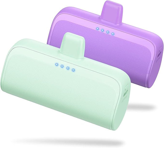 [2 Pack] Mini Portable Charger for iPhone 5200mAh,PD Fast Charging Power Bank,Ultra-Compact Battery Pack Travel Portable Charger Compatible with iPhone 14 13 12 11 X 8 7 6 Series,Purple +Light Green