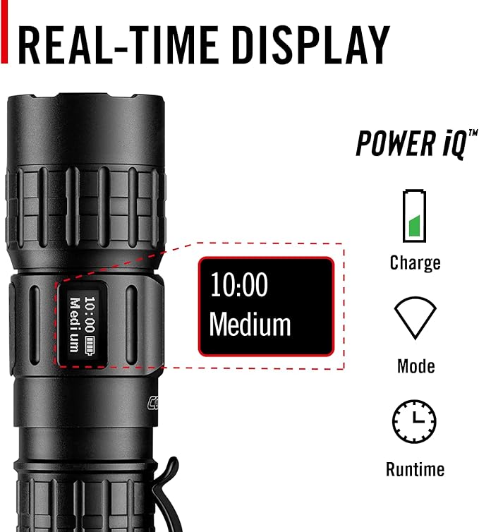 Coast TX300R 3000 Lumen Rechargeable Long Range Tactical LED Flashlight with Strobe, Spot and Flood Beams - POWERiQ??Digital Display, Durable Aluminum Build