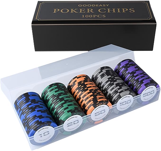 Poker Chip Set ??100 Clay Chips with Carrying Case, Beginner-Friendly, Home Casino, Gift-Ready, Casino Grade