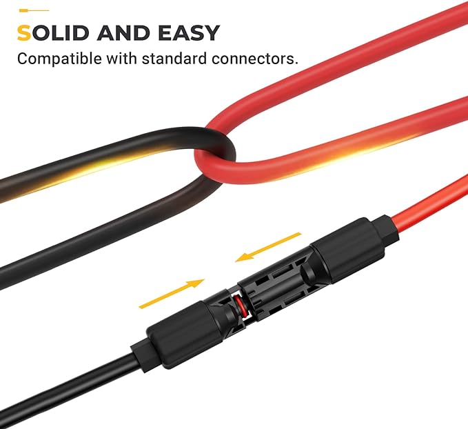 BougeRV 30 Feet 8AWG Solar Extension Cable with Female and Male Connector with Extra Pair of Connectors Solar Panel Adaptor Kit Tool (30FT Red + 30FT Black)
