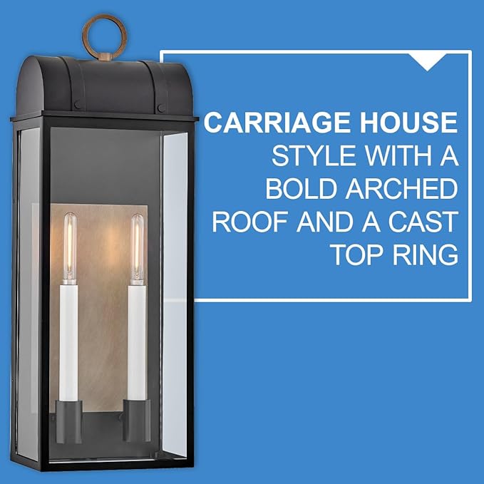 Hinkley Campbell Large Wall Mount Outdoor Lantern - Clear Glass, Aluminum - Black Finish and Burnished Bronze Accents