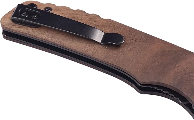 Walnut edc knife Wood handle folding pocket knife bulk edc mini flipper knife with Clip, Real Wood Handle for Men Women Everyday Carry for Indoor Outdoor Gift