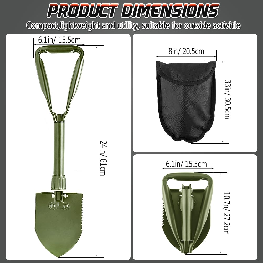 PLACHIDAY Digging Shovel - 24'' Lightweight Folding Shovel High Carbon Steel Portable Digging