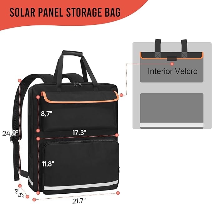 ORKELS Solar Panel Storage Bag, Travel Backpack Compatible with Jackery SolarSaga 100W 100X 200W, Double-Layer Solar Panel Carrier with Multi Pockets