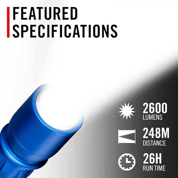 Coast XP11R 2600 Lumen USB-C Rechargeable LED Flashlight with Slide Focus®?¯and Pure Beam® Focusing Optic, 4 Light Modes, Blue