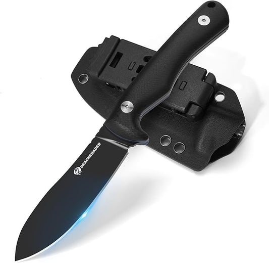 SHADOW 8.11" Fixed Blade Hunting Knife, D2 Steel Blade Survival Knife with Kydex Sheath Horizontal Carry for Men, Outdoor, Skinning and Camping (Black)