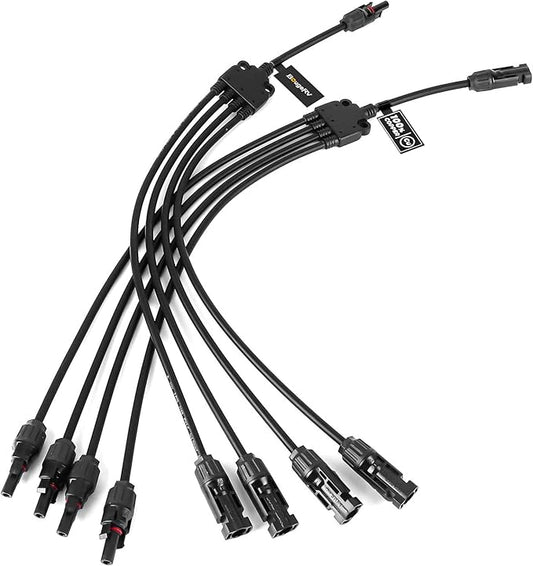 BougeRV Solar Y Branch Connectors Extra Long Solar Panel Parallel Connectors 1 to 4 Solar Cable Wire Plug Tool Kit (M/FFFF and F/MMMM)