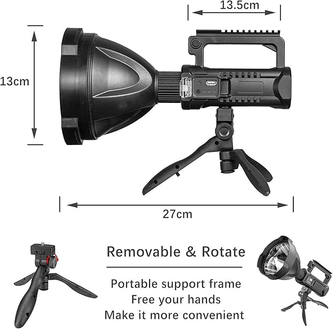 Rechargeable Spotlight Flashlight High Lumens, 3000 Lumens Super Bright Led Searchlight with Tripod and USB Output, IPX5 Waterproof 4 Modes Handheld Spotlight for Camping Hiking