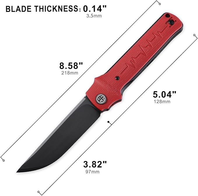Petrified fish PFB04 Tena Folding Knife, 3.82" D2 Black Stonewashed Blade Micarta Handle Pocket Folding knife for EDC Camping Outdoor (Red Micarta Stonewashed)