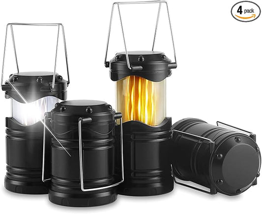 Lichamp 4 Pack LED Camping Lanterns, Collapsible Flameless Candles Tea Lights, Portable Battery Powered Camping Lights Emergency Supplies Kit, Black