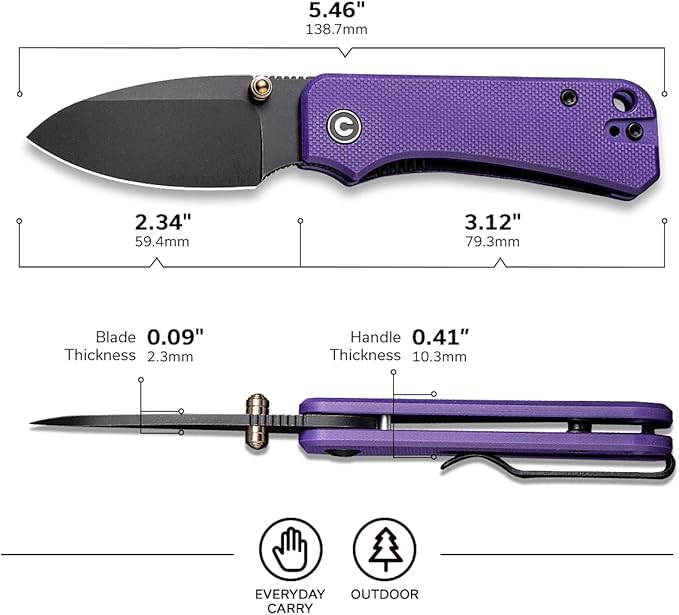 CIVIVI Baby Banter Pocket Folding Knife for EDC, 2.34" Blade Small Knife with Titanium Thumb Stud Opener (Purple)