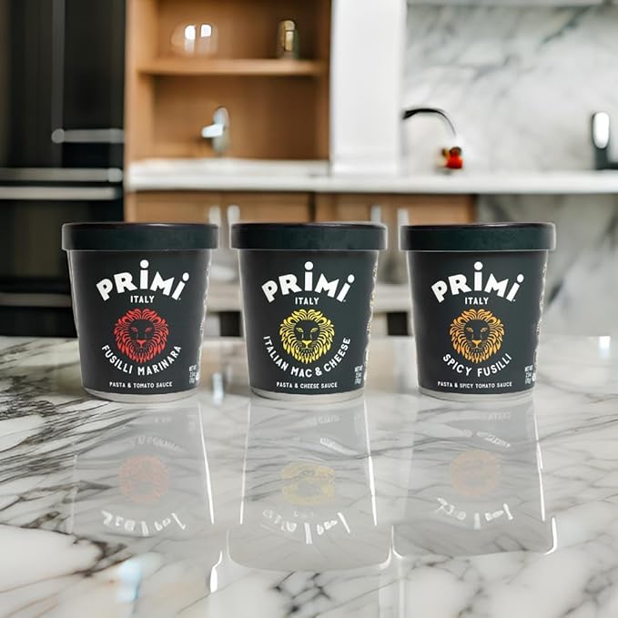 Primi Pasta Cup, 12-Pack, Made In Italy, Non-GMO, Just Add Water, Microwavable, Ready in 3 Minutes (8 Pack, Fusilla With Spicy Marinara)