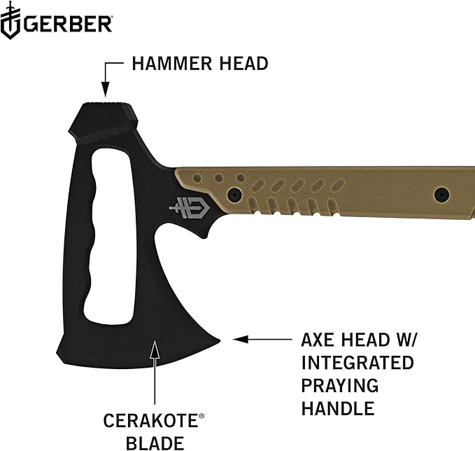 Gerber Gear Downrange Tactical Tomahawk Survival Multitool, Made in USA Camping Axe with Hammer Head and Steel Pry Bar, Includes Sheath with Integrated Molle Straps