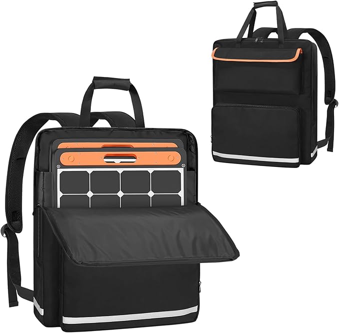 ORKELS Solar Panel Storage Bag, Travel Backpack Compatible with Jackery SolarSaga 100W 100X 200W, Double-Layer Solar Panel Carrier with Multi Pockets