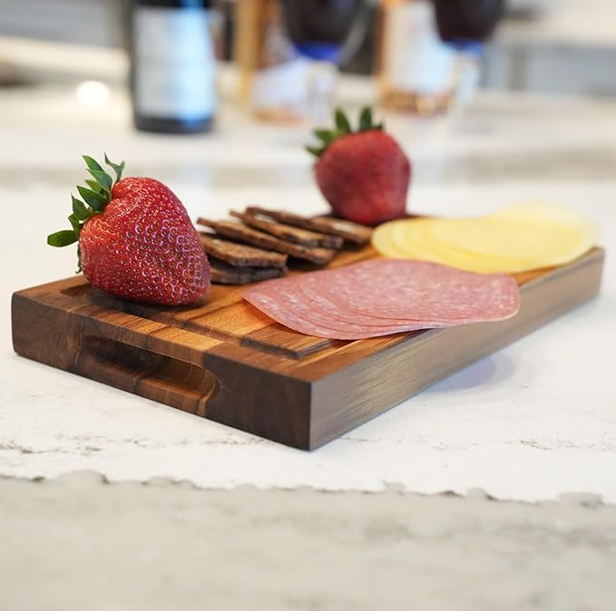 EcoDecors, Teak Cutting Board 10"x6", Reversible Compact Teak Wood Edge Grain Cutting Board with Juice Groove, Small Wooden Board for Bar, Garnish, Snack, Cheese, or Gift, FSC Certified