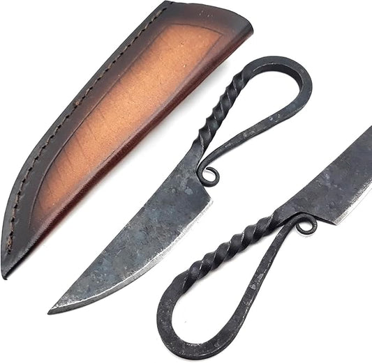 Handmade Damascus Hunting Knife - Full Tang Fixed Blade Knives With Leather Sheath - Use For Outdoor Camping, Hiking, Fishing, Hunting Horizontal Carry Bushcraft Knife (Rosewood Damascus) (Forged Knife)