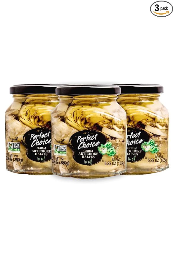 Perfect Choice Grilled Artichoke Halves in Oil - Delicious for Salads, Pizzas & More - 9.9 oz (Pack of 3)
