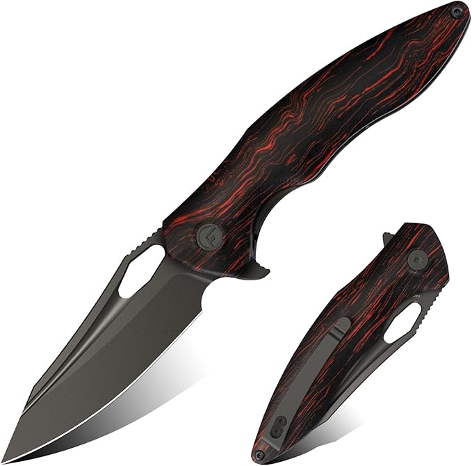 FINTISO Apollo Pocket Knife, 3.3" 14C28N Blade Damascus Pattern G10 Handle Folding Knife with Liner Lock, EDC Knife with Pocket Clip for Camping, Hunting, Survival, Unique Gift for Men Women