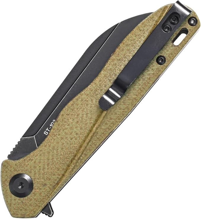 Sitivien ST103 Folding Knife, D2 Steel Blade,Micarta Handle EDC Tool Knife for Outdoor, Camping, Hunting, Survival(Green)