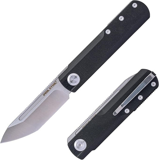 REALSTEEL G-Tanto Pocket Knife,Folding Knives,2.6" Nitro-V Blade,Double Detent Ball Slipjoint EDC,G10 Handle,2.2oz,Clip,Gift for Men Women Outdoor Indoor Daily Use Camping Hiking(Black Satin)
