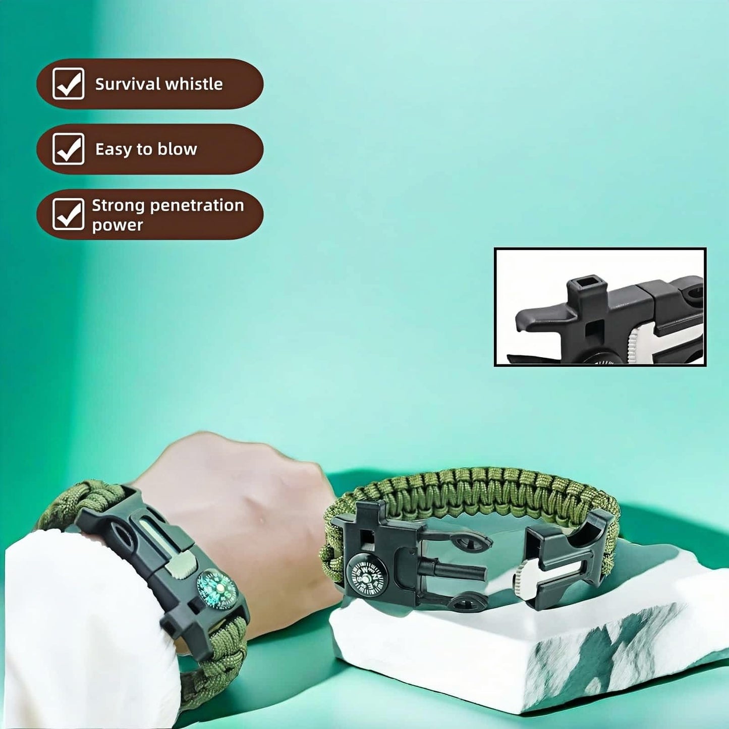Chinshwehaw 5 in 1 Survival Bracelet-Fire Starter,Loud Whistle,Compass,Paracord Rope &