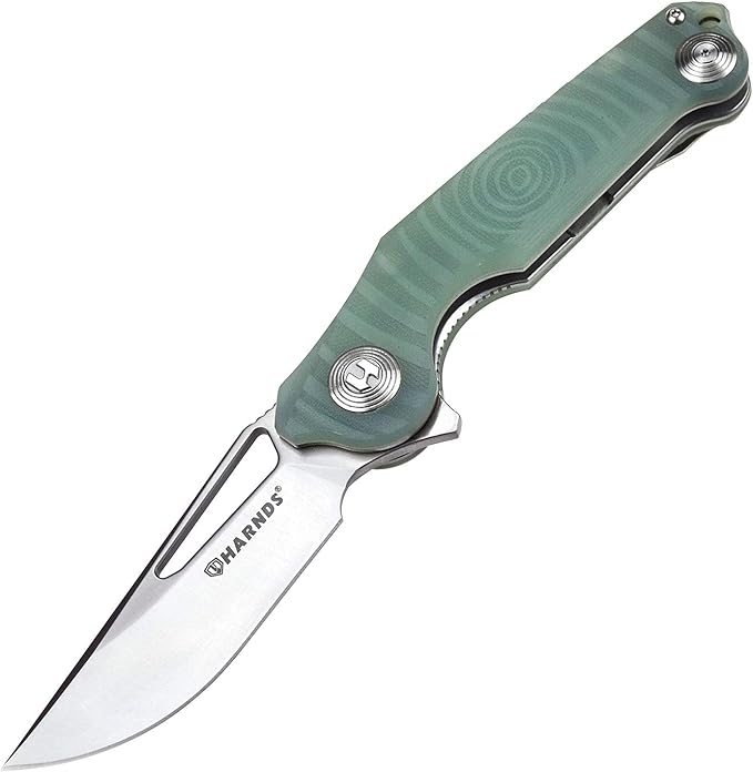 Harnds Time Folding Knife with Sandvik 14C28N Steel Blade Pocket Knife with G10 Handle Camping Knife with Pocket Clip (Transparent Cyan)