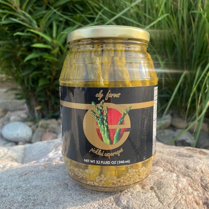 Ely Farms | Pickled Asparagus | Gourmet Crunchy Spears | Family Recipe | Zesty Dill and Garlic Flavor | Delicious Appetizer or Bloody Mary Garnish | Made in Nebraska USA | 32 oz Jar | 1-Pack