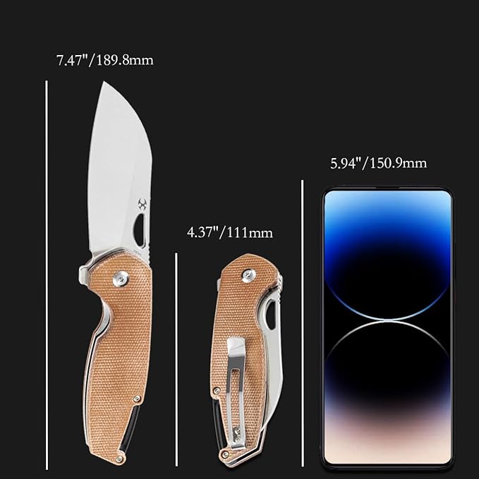 Kansept Model 6 Pocket Folding Knife EDC Camping Knife 3.1'' 154CM Material with Brown Micarta Handle Everyday Carry T1022A5