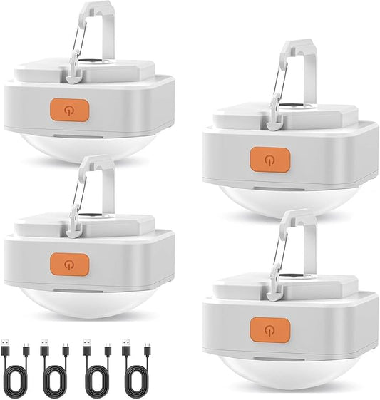 Rechargeable Camping Lights FLY2SKY 4Pcs White Tent Lights Mini Flashlight Portable LED Camping Lantern Survival Gear Camping Accessories for Hiking Backpacking Fishing Hurricane Emergency Outage