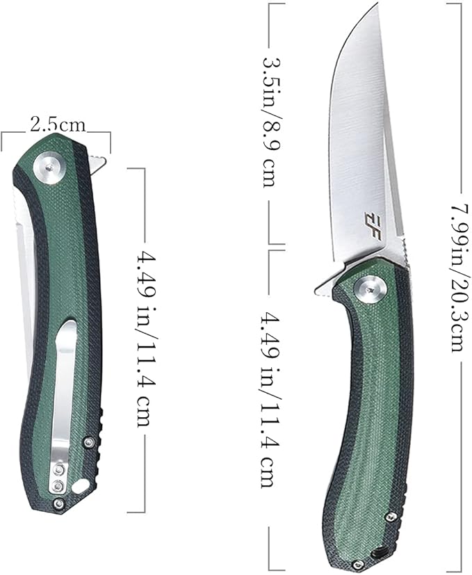 Eafengrow EF947 EDC D2 Folding Knife, G10 Handle Ball Bearing Folder with Locking Liner EDC Flipper Knife with Pocket Camping Tactical Hiking Survival Outdoor tool(GREEN)