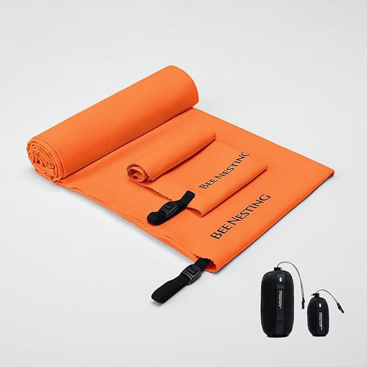 Ultralight Quick Dry Towel, Microfiber Quick-Drying Travel Towels with Compact Packable Pocket for Beach, Camp, Gym, Swimming (Orange 2 Set)