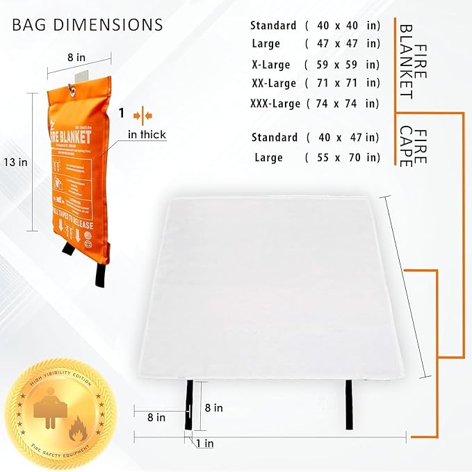 Supa Ant Emergency Fire Blanket for Home and Kitchen - 1 Pack 1500F High Visibility (Glow in The Dark) Smother Kitchen Fire Blanket - CE Certified Hero Fire Blankets Emergency for Home (40in)