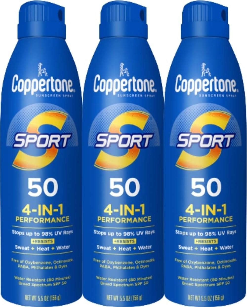 Coppertone SPORT Sunscreen Spray SPF 50, Multipack, 3 x 5.5 FL OZ