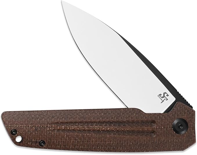 Sitivien ST152 Folding Knife,K110(D2) Steel Blade with Micarta Handle EDC Tool Knife for Outdoor Camping,Hiking,Fishing(Brown)