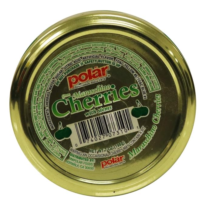 Polar Maraschino Cherries 7 ounce (12 Pack) (Green with Stem)