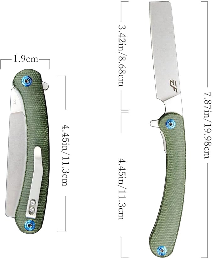 Eafengrow EF939 Folding Knife, D2 Steel Blade Micarta Handle EDC Tool Pocket Knife Folder for Working Camping(Micarta green)