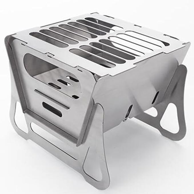 zeng Portable Stainless Steel Camping Grill ??Foldable BBQ Charcoal Grill for Outdoor Cooking, Camping, Picnics (7.87"x8.66"x7.68", 5 lbs)