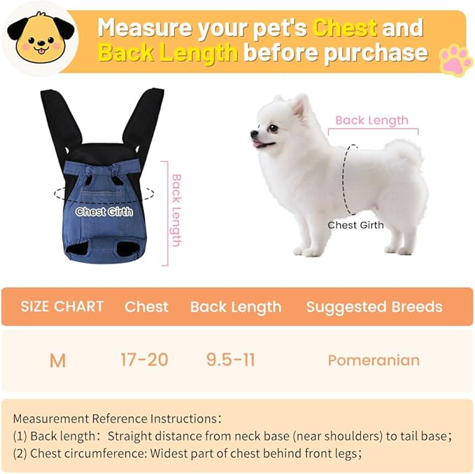 Inspack Dog Backpack Carrier/Cat Carrier, Adjustable Pet Front Carriers Travel Bag for Puppy Medium Dogs, Legs Out, Soft Ventilated Dog Chest Carry Backpacks for Hiking/Camping, 4-7 lbs, Indigo Denim