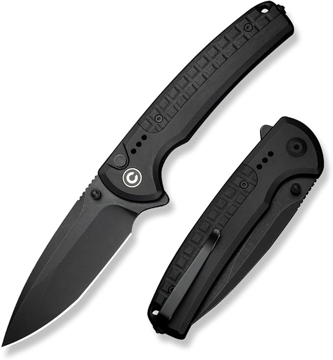 CIVIVI Folding Pocket Knife, Sentinel Strike II Utility Knife with Glass Breaker, 3.7" Nitro-V Blade Aluminum Handle, EDC Knife for Outdoor Survival Hunting Hiking Camping C22025D-1, Black
