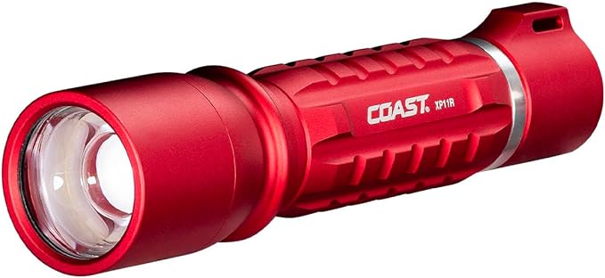 Coast XP11R 2600 Lumen USB-C Rechargeable LED Flashlight with Slide Focus®?¯and Pure Beam® Focusing Optic, 4 Light Modes, Red