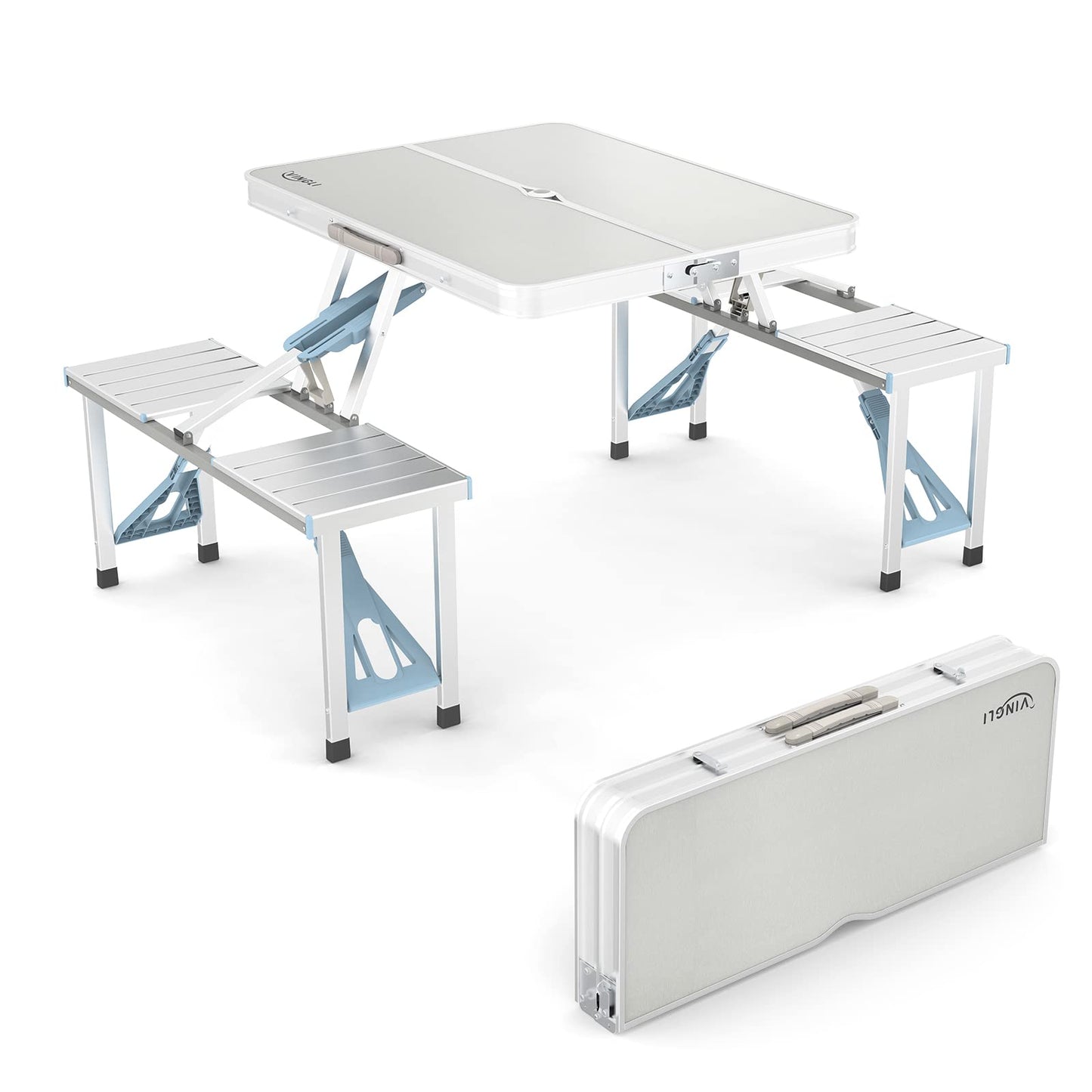VINGLI 4Ft Folding Camping Picnic Table with Seats/Umbrella Hole-265 Lbs Support that Lightweight