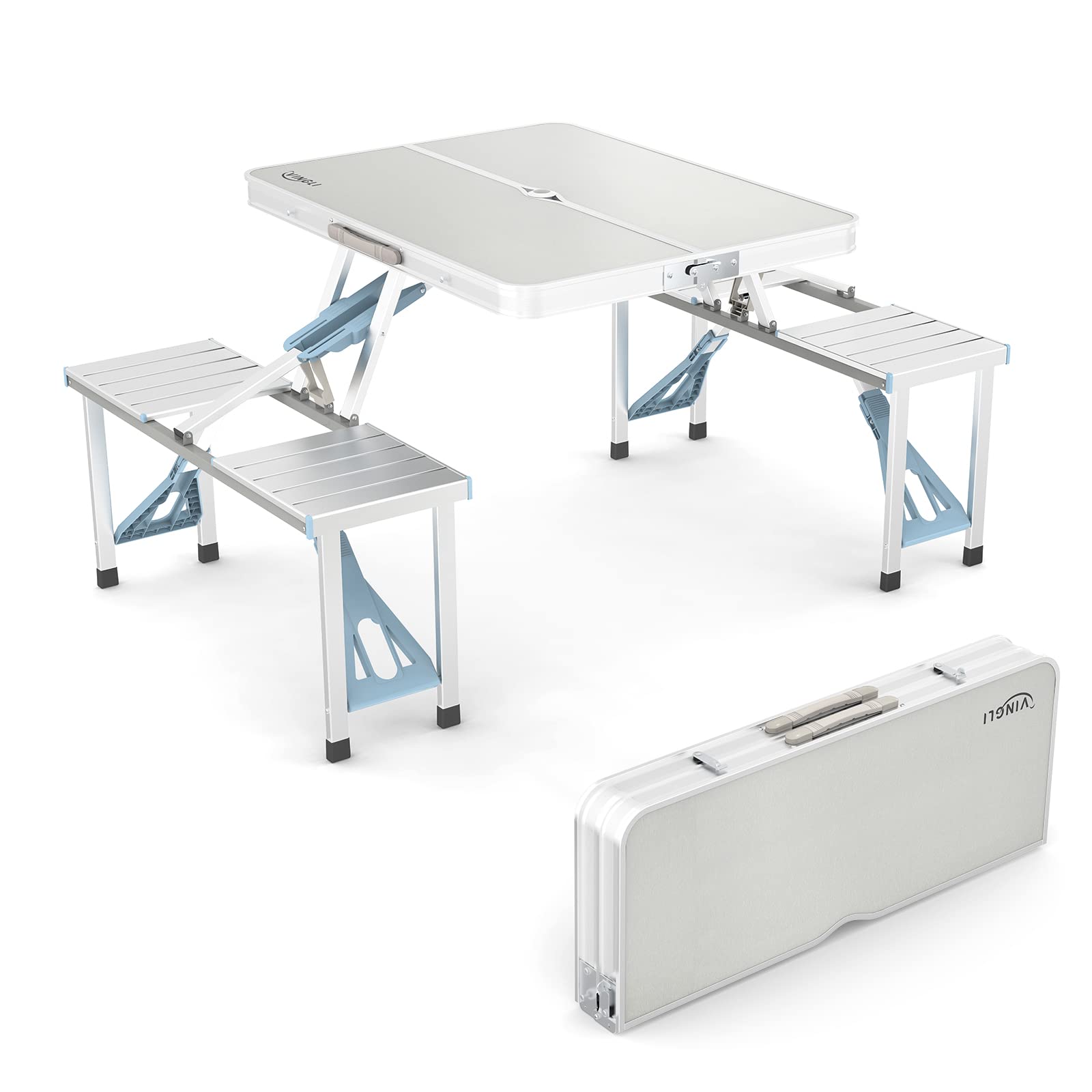 VINGLI 4Ft Folding Camping Picnic Table with Seats/Umbrella Hole-265 Lbs Support that Lightweight